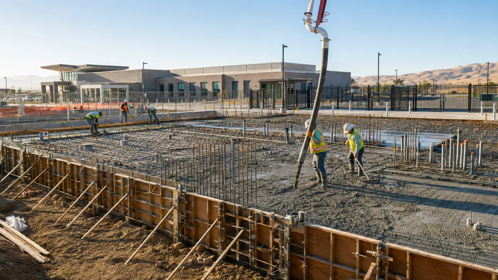 Concept image of a coordinated concrete crew working from the plan in the field